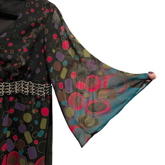 Bisou Bisou Michelle Bohbot Flowy Bell Sleeve Multicolor Top Blouse size XS - Picture 13 of 16